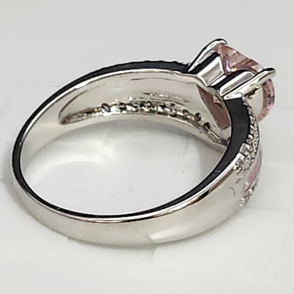 Fashion Jewelry Pink Heart CZ Ring Synthetic Opal Oval Silver Tone Size 9 NOS - Picture 6 of 10